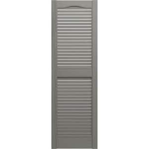 14-1/2 in. x 55 in. Lifetime Vinyl Standard Cathedral Top Center Mullion Open Louvered Shutters Pair Clay