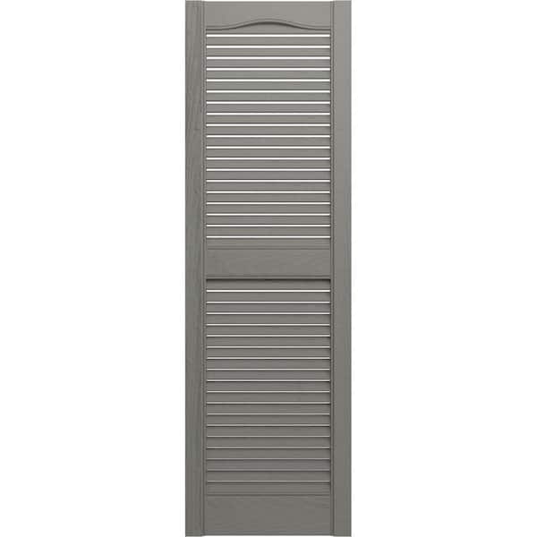 Ekena Millwork 14-1/2 in. x 64 in. Lifetime Vinyl Standard Cathedral Top Center Mullion Open Louvered Shutters Pair Clay