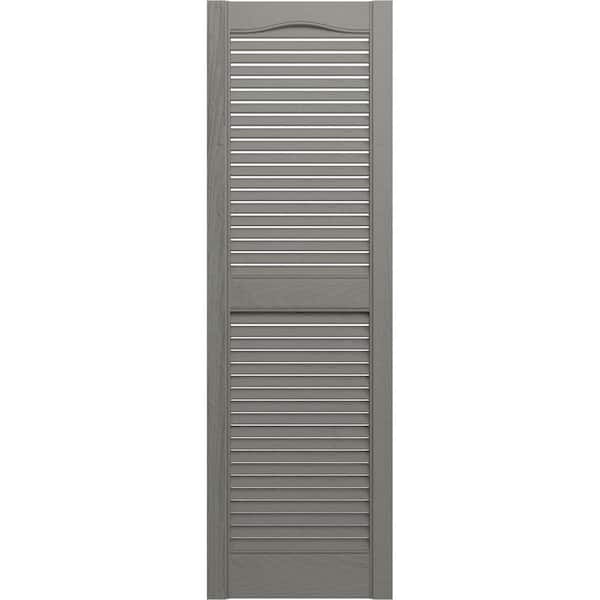 Ekena Millwork 14-1/2 in. x 67 in. Lifetime Vinyl Standard Cathedral Top Center Mullion Open Louvered Shutters Pair Clay