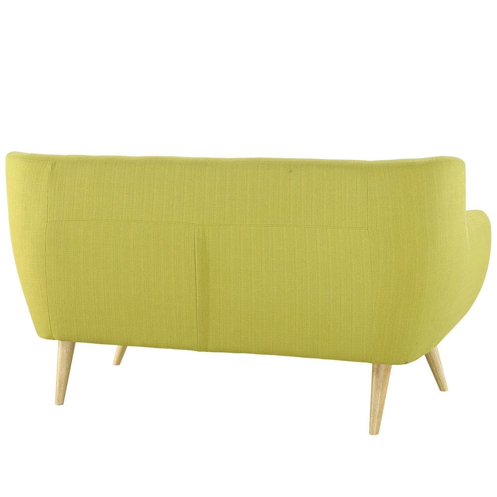 Wheatgrass Green Tufted Mid-Century Modern Loveseat with Wood Legs