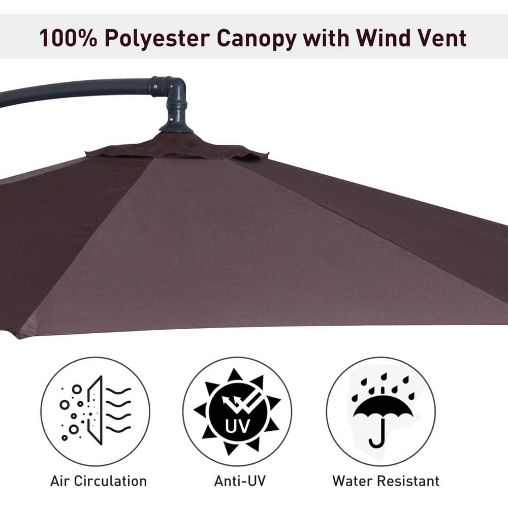 Brown Cantilever Patio Umbrella with UV Protection and Sturdy Stand