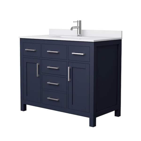 Wyndham Collection Beckett 42 in. W x 22 in. D x 35 in. H Single Sink Bathroom Vanity in Dark Blue with White Cultured Marble Top