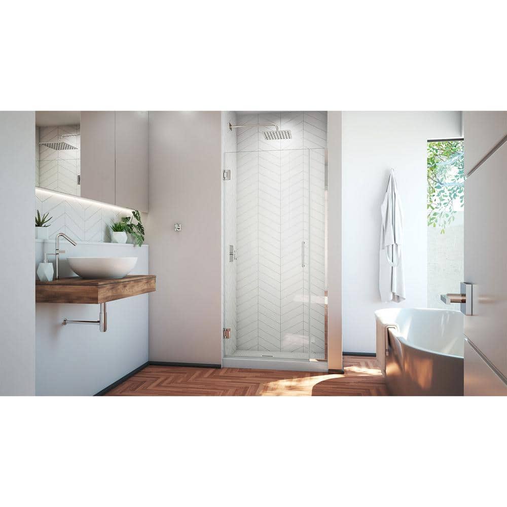 Unidoor Plus 36" Frameless Clear Glass Shower Door with Black Hardware