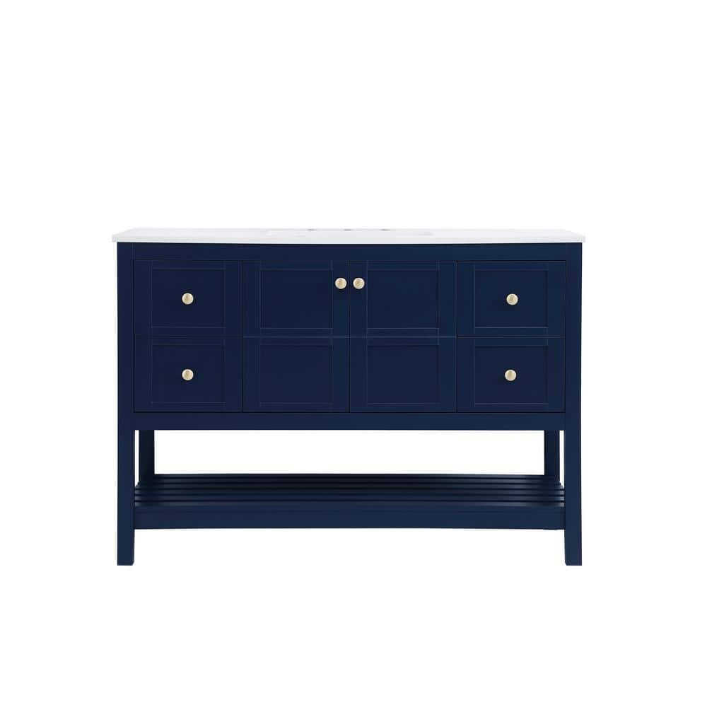 Simply Living 48 in. Single Bathroom Vanity in Blue with Quartz Vanity Top 
