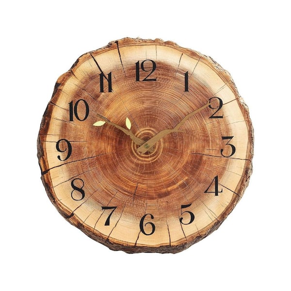 Brown Analog Wood Silent Non Ticking Wall Clock HDFL7NDYMJ - The