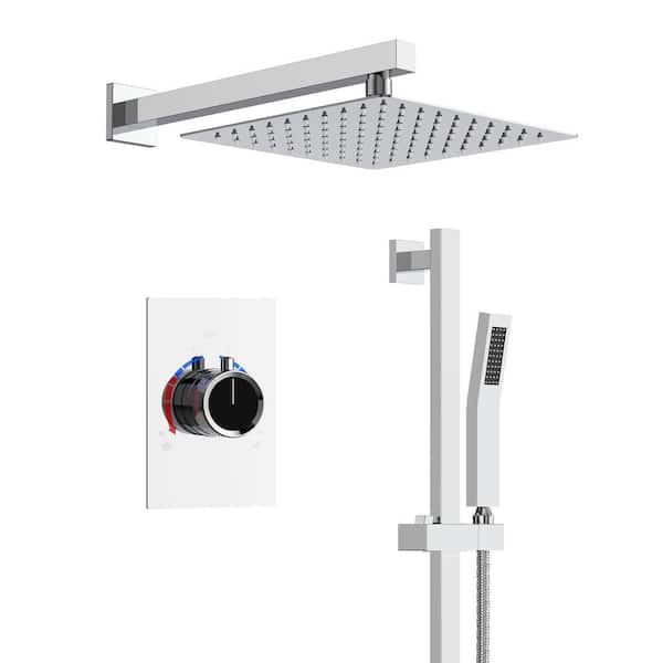 Single-Handle 2-Spray 10 in. Wall Mount Shower Faucet 2.5GPM with High Pressure in Chrome (Valve Included)