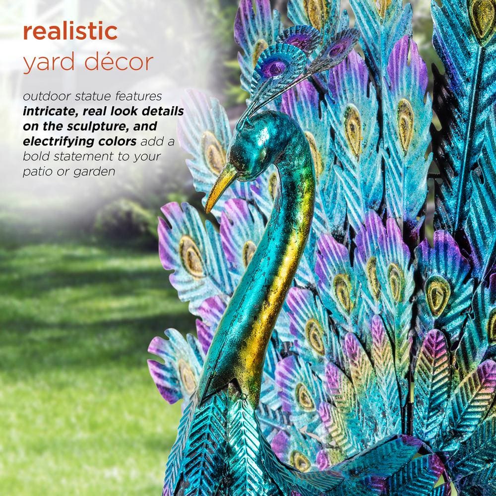 Vibrant Multicolor Metal Peacock Lawn Decoration, 32"