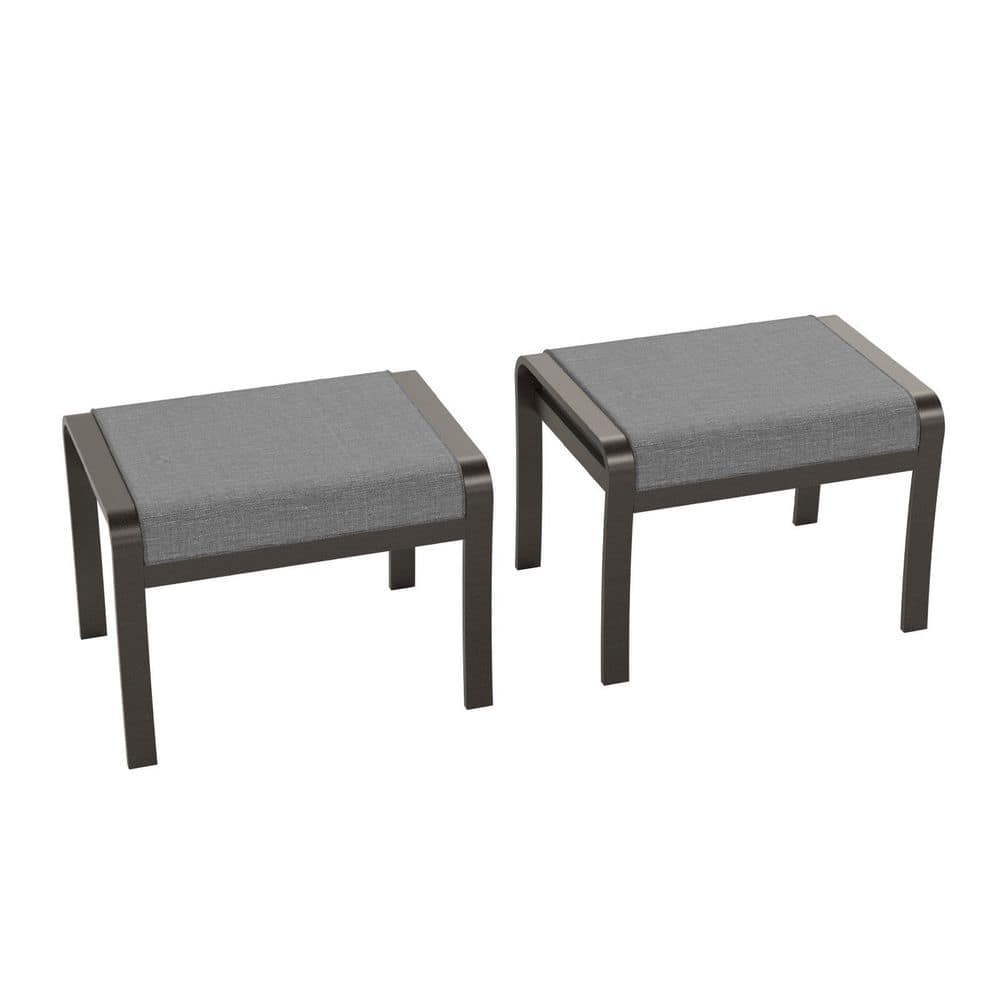 2 Pieces Aluminum Weather-Resistant Patio Outdoor Patio Ottoman with Grey Cushion