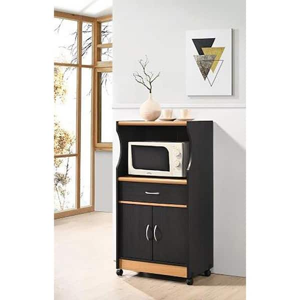 HODEDAH Storage Microwave Cart in Black-Beech Rolling with Wheels