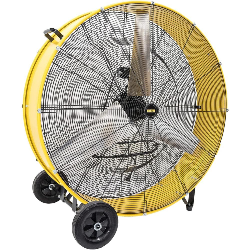 Edendirect 42 in. 2 Fan Speeds Drum Fan in Yellow with Handle and Wheels, Industrial Fan