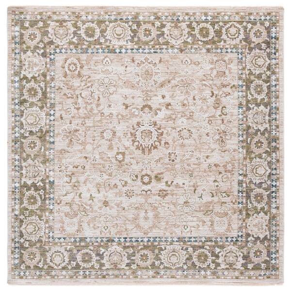 SAFAVIEH Finley 7 ft. x 7 ft. Green/Beige Oriental Border Square