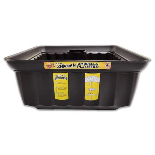 THE SAVANNAH PLANTER 13 in. L x 13 in. W x 5.5 in. H Square Savannah Planter Brown Medium Plastic Tabletop Umbrella Planter