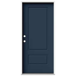 36 in. x 80 in. 2 Panel Euro Right-Hand/Inswing Revival Blue Steel Prehung Front Door
