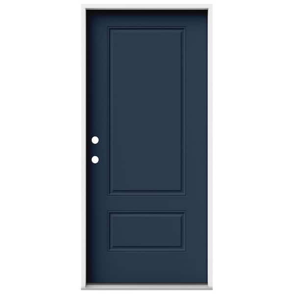 JELD-WEN 36 in. x 80 in. 2 Panel Euro Right-Hand/Inswing Revival Blue Steel Prehung Front Door