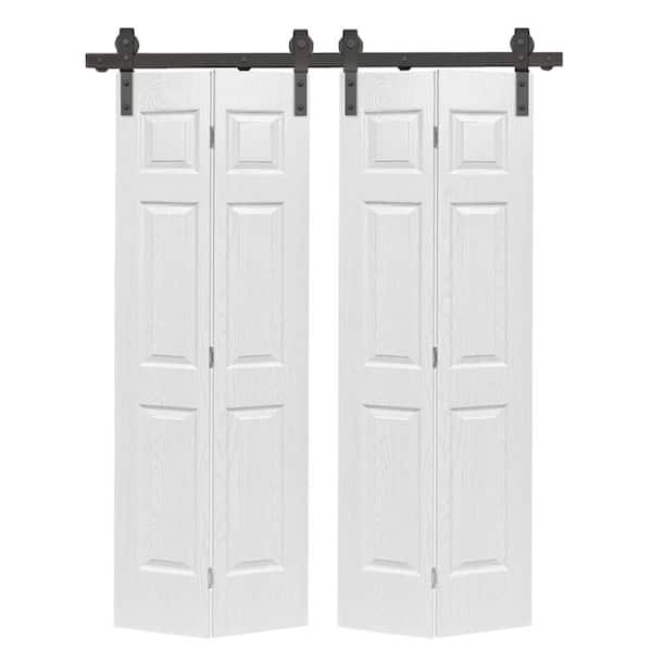 48 in. x 84 in. 6 Panel Hollow Core White Oak Finished MDF Composite Double Bi-fold Door with Hardware Kit