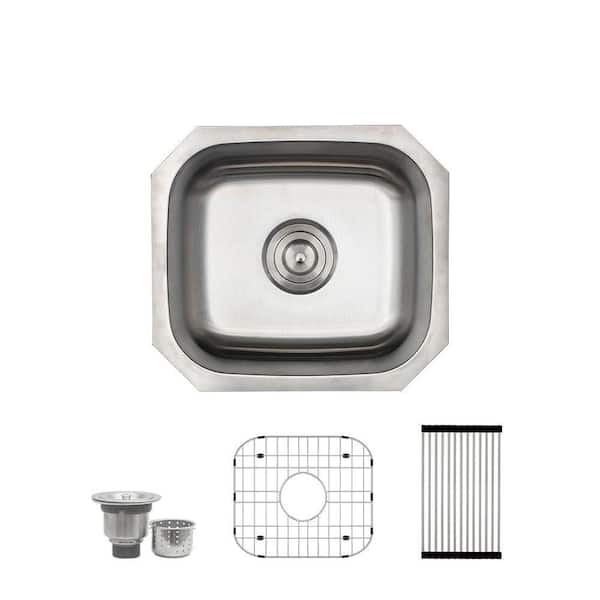 18-Gauge Stainless Steel 18 in. Undermount Bar Sink with Accessories