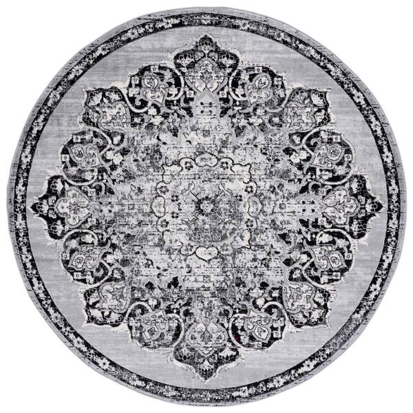 Brentwood 7 ft. x 7 ft. Round Gray/Black Geometric Area Rug