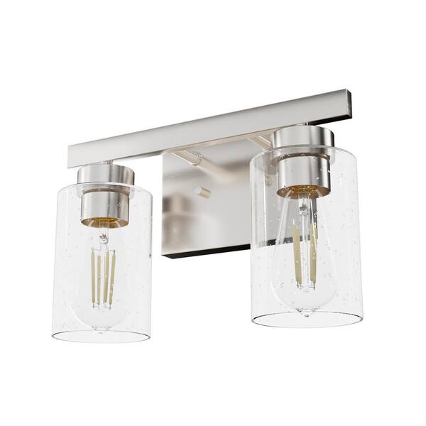 VINLUZ 3-Light Bathroom Vanity Fixture - Brushed Nickel Wall Mount With Seeded Glass Shades