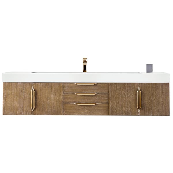 James Martin Vanities Columbia 72.5 in. W x 19 in. D x 18.3 in. H Double Bath Vanity in Latte Oak with Glossy White Composite Top