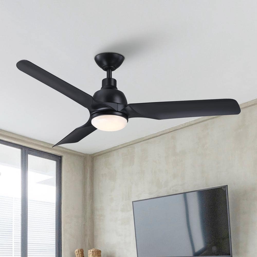52" Matte Black Modern LED Ceiling Fan with Remote