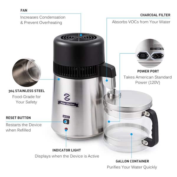 Wilprep 1 gal. 16-Cup Black Water Distiller 0.3 Gal./H Distilled 