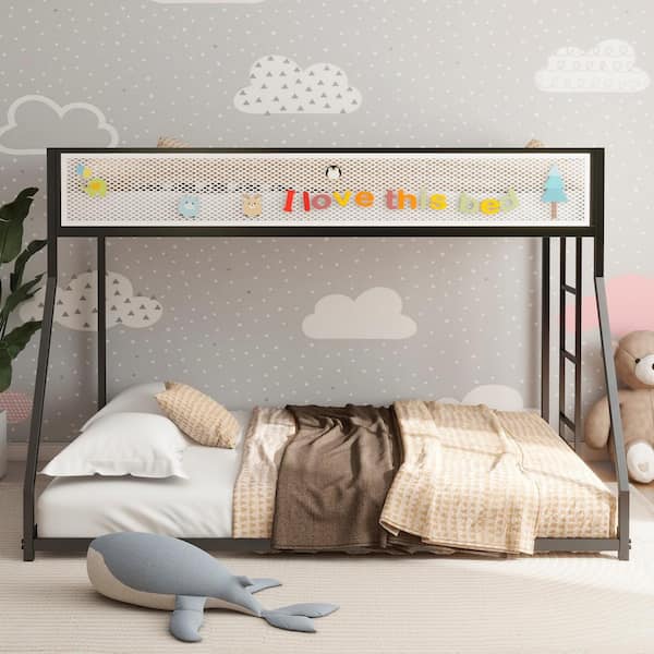 Noble House Yars Ladder Twin Over Full Bunk Bed, Metal, Black, without Mattress