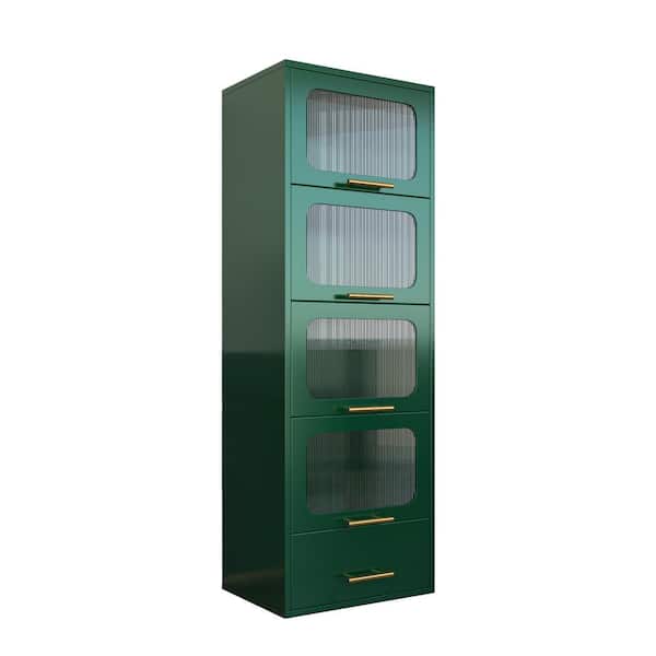 Unbranded 21.65 in. W x 15.75 in. D x 63.00 in. H Green Linen Cabinet with 4 Transparent Flip Doors