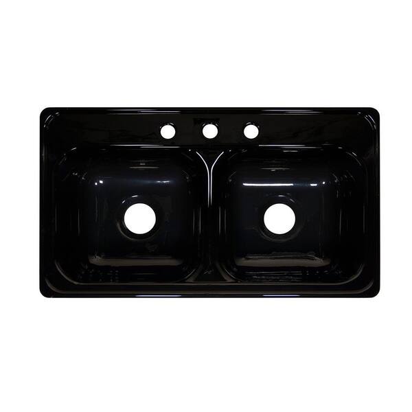 Lyons Industries Style J Drop-In Acrylic 33x19x9 in. 3-Hole 50/50 Double Bowl Kitchen Sink in Black