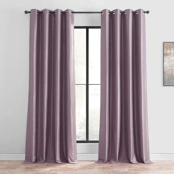 Exclusive Fabrics & Furnishings Smokey Plum Dupioni Faux Silk Solid Curtains - 50 in. W x 84 in. L Grommet Room Darkening Curtains Single Panel Curtains