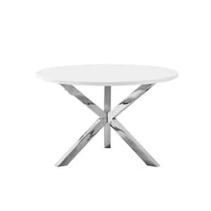 Blanca 47 in. W Round White Wood Dining Table in Silver (Seats 4)