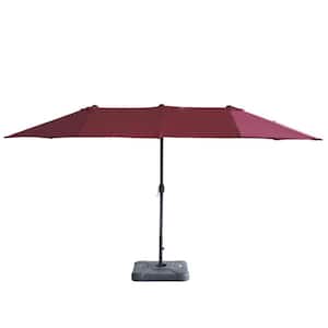 15 ft. Black Steel Rectangular Market Patio Umbrella in Wine