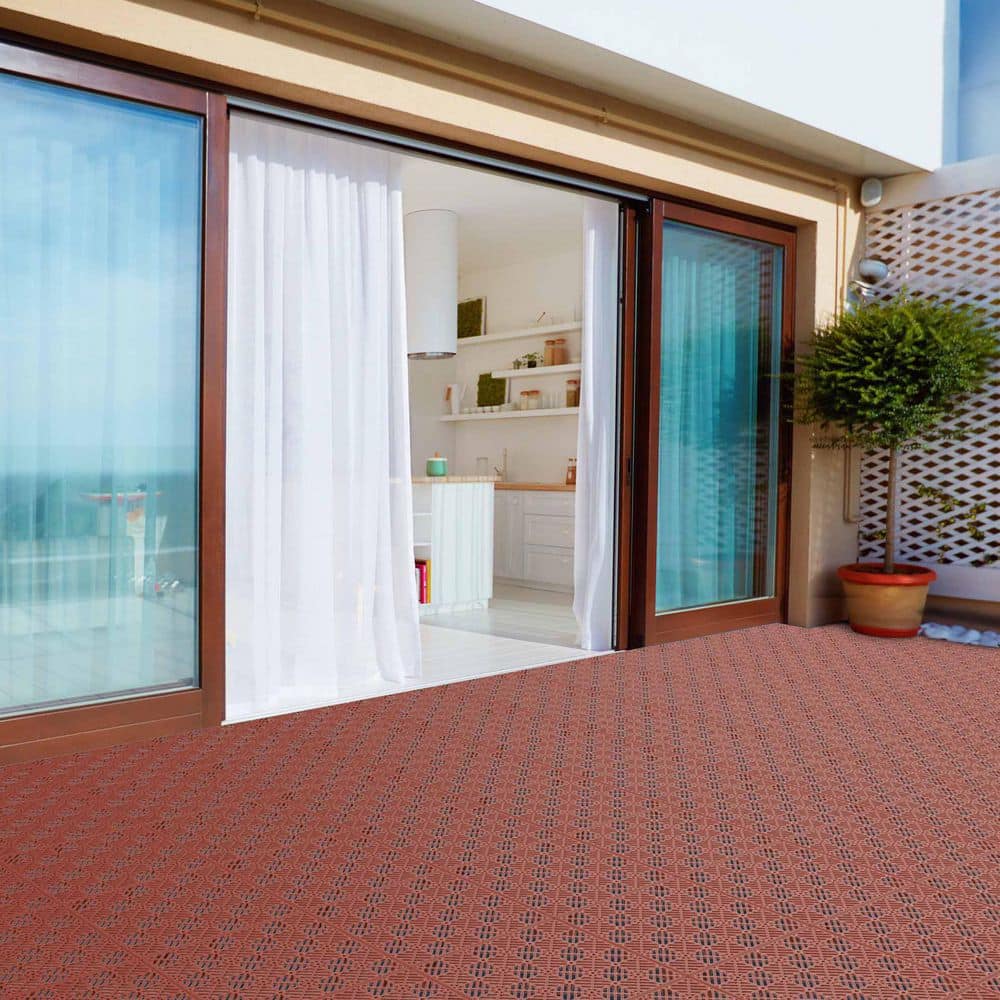 Terracotta Polypropylene Interlocking Outdoor Deck Tiles, 30-Pack