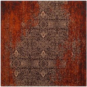 Classic Vintage Rust/Brown 6 ft. x 6 ft. Square Distressed Floral Area Rug