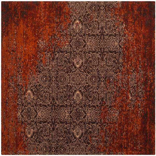 SAFAVIEH Classic Vintage Rust/Brown 6 ft. x 6 ft. Square Distressed Floral Area Rug