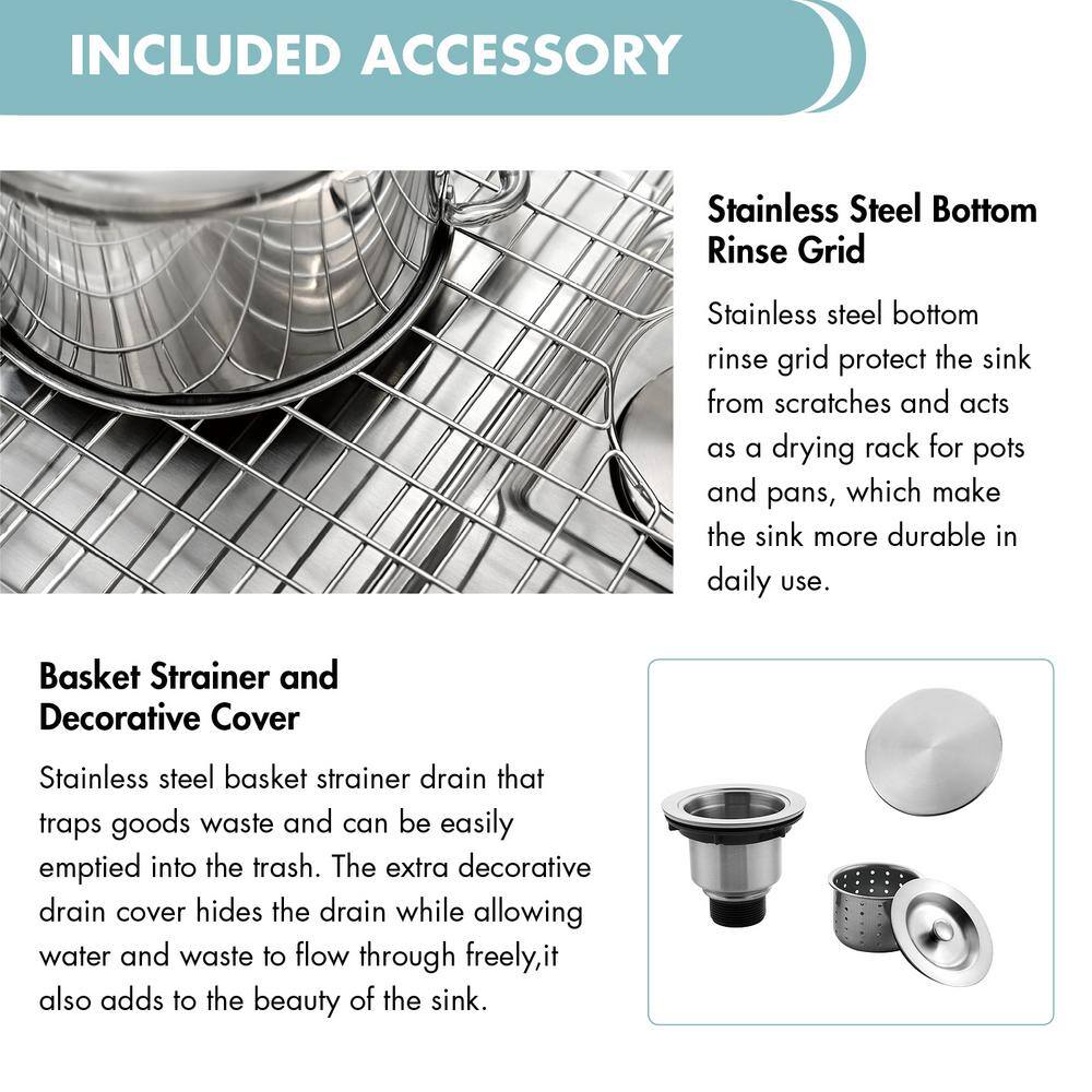 Akicon AK-U3019WSF 28'' L Undermount Single Bowl Stainless Steel Kitchen Sink
