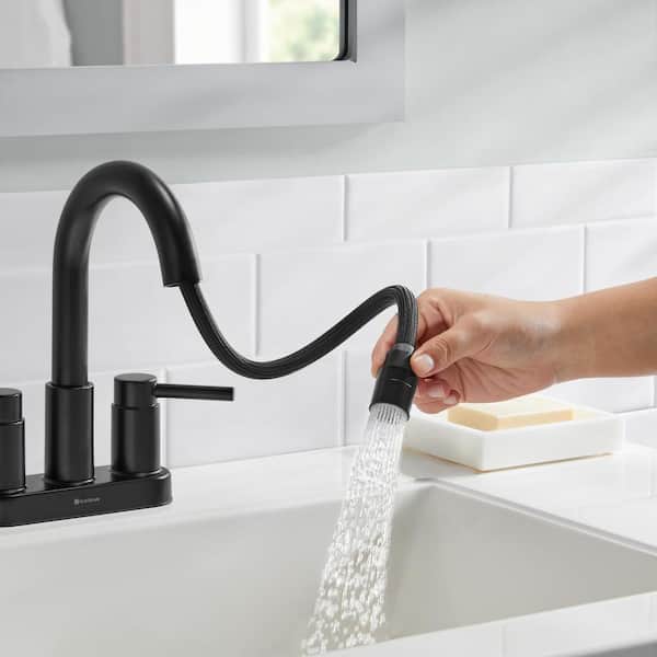 Dorind 4 in. Centerset Double-Handle Pull Down Bathroom Faucet in Matte Black