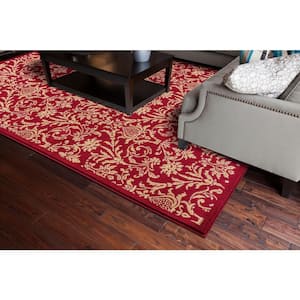 Jewel Collection Damask Red Rectangle Indoor 9 ft. 3 in. x 12 ft. 6 in. Area Rug