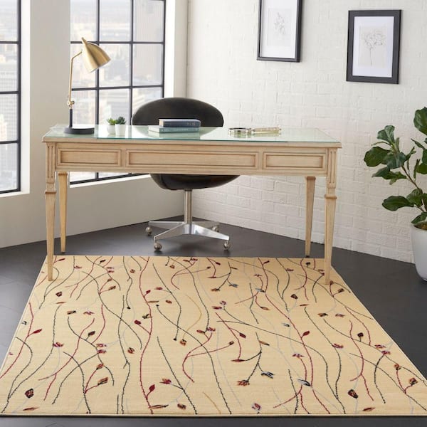 Grafix Cream 5 ft. x 7 ft. Floral Contemporary Area Rug