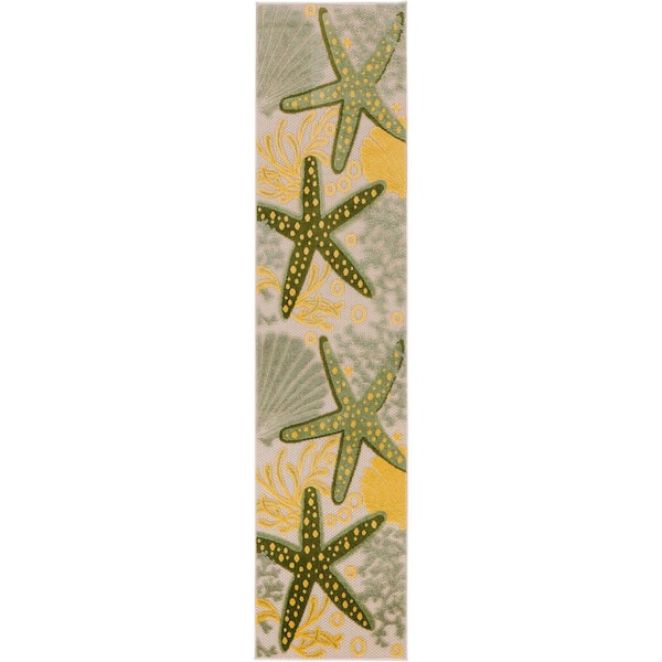 Nourison Aloha Green Yellow 2 ft. x 8 ft. Nautical Contemporary Indoor ...