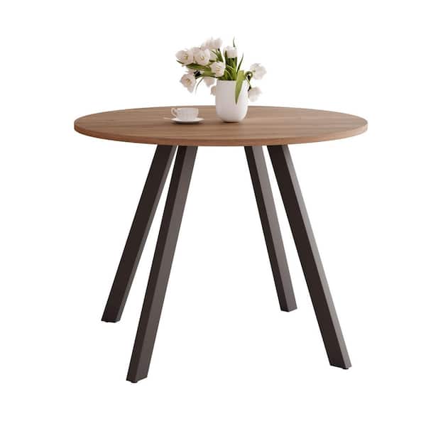 GOJANE Modern Walnut MDF 34.6 in. Black Metal Legs Dining Table (Seats 4)
