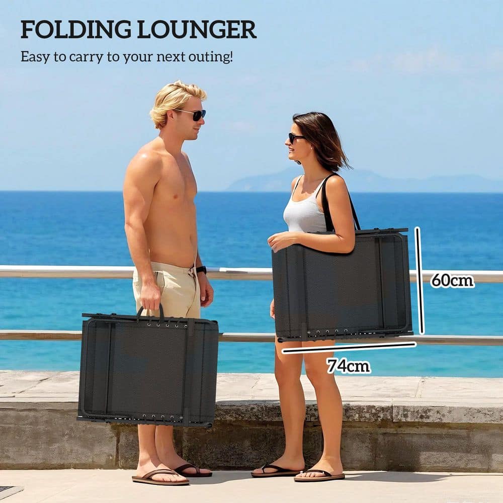 Black and Gray Cushioned Folding Outdoor Chaise Lounge Set