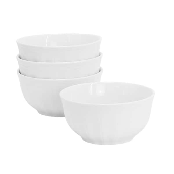 HOMETRENDS Ultra Durable 25fl. oz. 6in. White Fine Ceramic Embossed bowl Set of 4