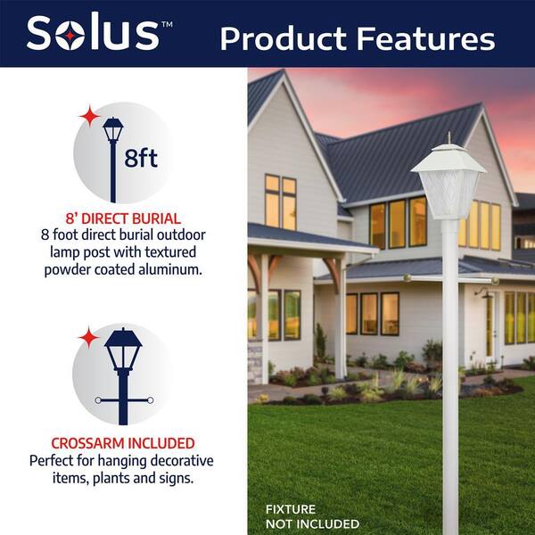 7 ft. White Outdoor Direct Burial Aluminum Lamp Post with Cross Arm fits Most Standard 3 in. Post Top Fixtures