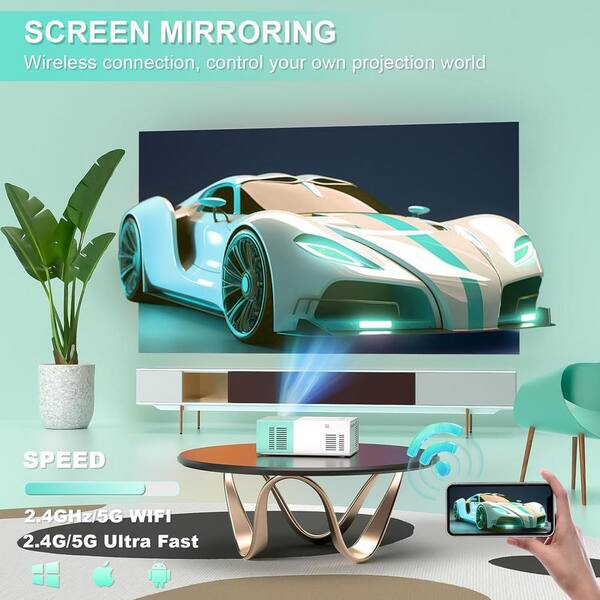 EKIEUDL - 1920 x 1080 Full HD Wireless Portable Projector w/ 2800 Lumen Built-in Wifi and Speaker, Cabinet Type for Indoor/Outdoor