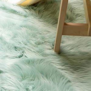 Serene Silky Faux Fur Fluffy Shag Rug Teal 2' x 6' Sheepskin