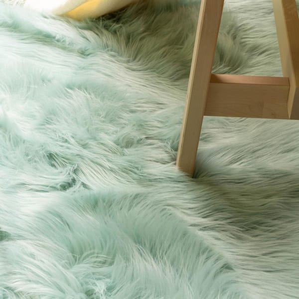Serene Silky Faux Fur Fluffy Shag Rug Teal 3' x 5'