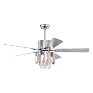 52 in. Smart Indoor Chrome Crystal Ceiling Fan with Integrated LED with Remote Control (Bulb Not Included)