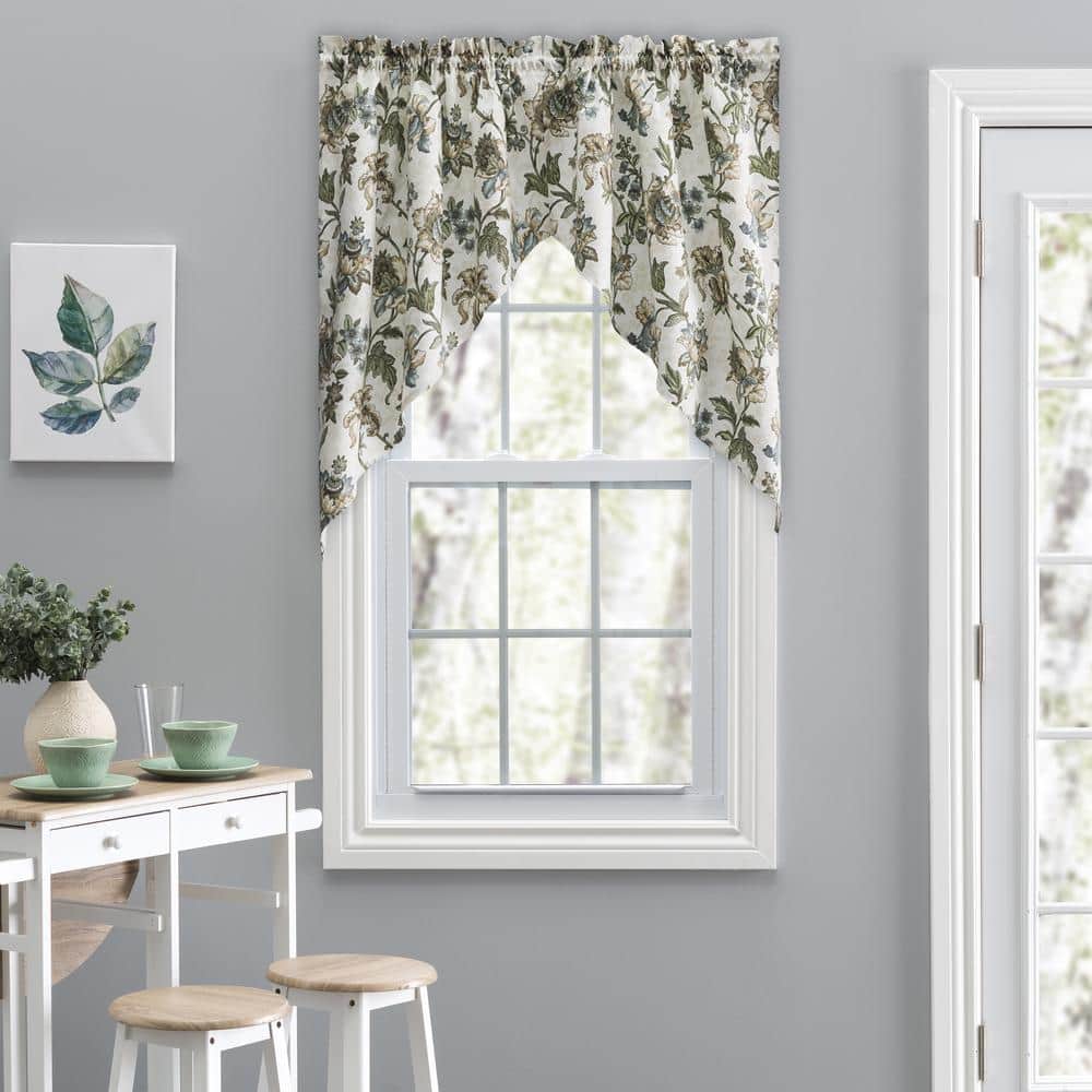 Madison Floral Blue and Natural Rod Pocket Valance