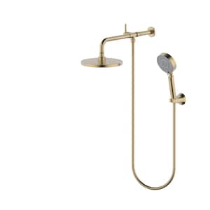 Single-Handle 5-Spray 1.8 GPM Shower Faucet with 8 in. Wall Mount Dual Round Shower Head in Brushed Gold