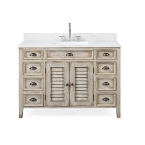Abbeville 46.75 in. W x 21.75 in. D x 34 in. H Single Sink Bathroom Vanity in Distressed Beige with White Marble Top